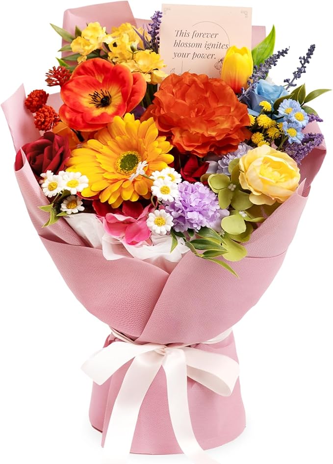 TINGE TIME Preserved Flowers Bouquet, Rainbow Fake Flowers Bouquet, Aritifical Roses Bouquet for Wedding, Table Centerpieces, Valentines, Mothers Day, Birthday Gifts, Anniversary, Engagement