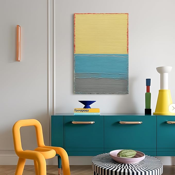 Modern Abstract Canvas Wall Art for Living Room, 3D Textured Oil Painting | Contemporary Colorful Hand-Painted Artwork for Bedroom Office Hallway, Minimalist Block Lines Pictures Wall Decor 24x36 Inch