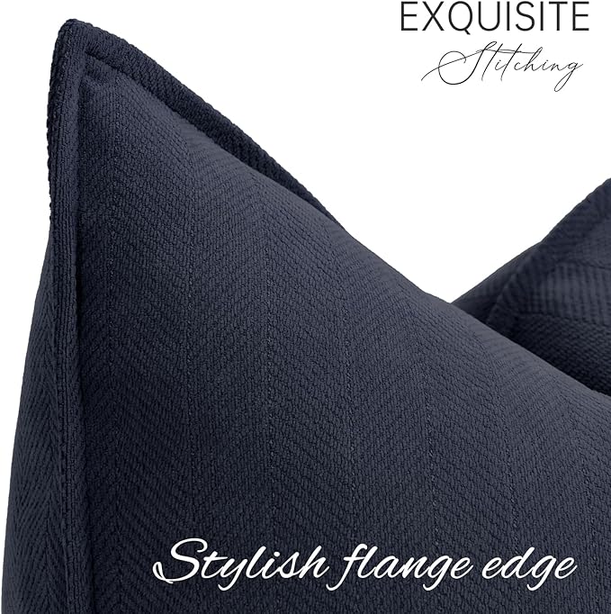 ZWJD Navy Pillow Covers 20x20 Set of 2 Chenille Throw Pillow Covers with Elegant Design Soft and Luxurious Decorative Throw Pillows for Couch, Bed, and Home Decor
