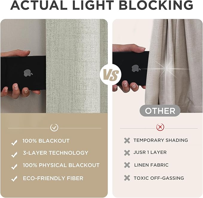 Joydeco Blackout Curtains for Bedroom - 120 Inch Long 100% Light Blocking 2 Panels Beige Drapes, Thermal Insulated Room Darkening Curtains, Linen Textured for Living Room, Rod Pocket & Back Tabs