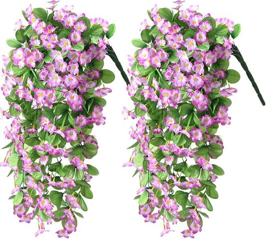 ZFProcess Artificial Fake Hanging Flowers Plants for Outdoor Spring Decoration, 2PCS Faux Silk Violet UV Resistant Look Real Trailing Vines for Outside Home Planter Porch Patio(Violet)