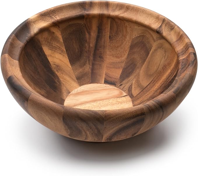 Ironwood Gourmet Acacia Wood Salad Bowl, Large 12" x 5" Salinas Fruit and Salad Bowl