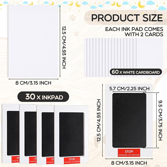 Jetec 90 Pack Inkless Baby Footprint and Handprint Kit Dog Paw Print Kit Includes 30 Pcs Ink Pads and 60 Pcs Imprint Cards for Newborn Registry Family Keepsake Baby Gift, Black