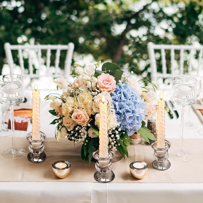 Clear Glass Candlestick Holders Taper Candle Holder Bulk 2.5 Inch Candle Stick Holder for Table Centerpiece Mantel Wedding Housewarming Gift Rustic Vintage Valentines Dinning Decoration