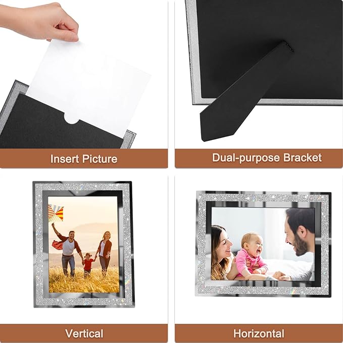 IZIDDO 5x7 Picture Frames Set of 4, Glitter Glass Photo Frame for Tabletop Display, Gifts Picture Frame, Horizontally or Vertically
