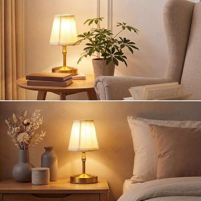 Liliful 2 Pcs Cordless Table Lamp Rechargeable Touch LED Small Gold Portable Battery Operated USB-c Desk Lamp 3 Color Dimmable for Bedroom Living Room Dining (Gold,Weaving Style)