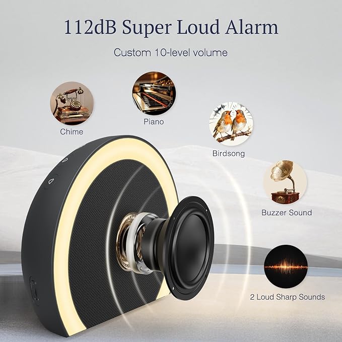 ANJANK Super Loud Alarm Clock with Wireless Bed Shaker, Vibrating Dual Alarm with Light Wake Up for Heavy Sleepers & Hearing Impaired, 9-Color Night Light, 5 Sounds, 0-100% Dimmer, USB Charger