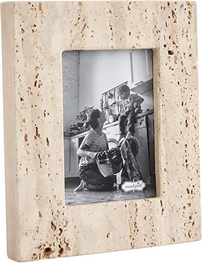 Mud Pie Cream Travertine Frame, Small, 9.5" x 7.5"