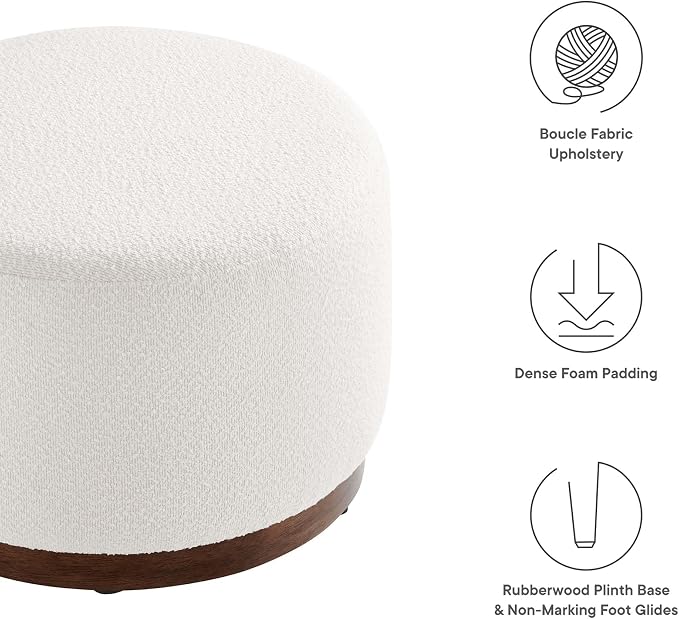Modway Large 23" Round Boucle Upholstered Upholstered Ottoman