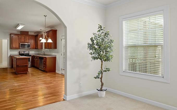 Artificial Eucalyptus Tree 6ft, Faux Plant with Basket, Fake Eucalyptus Trees with White Silver Dollar Leaves, Faux Potted Plants for Home Office Decor Indoor Outdoor