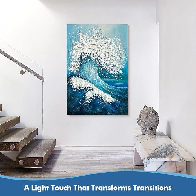 Large Abstract Blue Ocean Wave Wall Art, 3D Textured Vertical Oil Painting | 24x36 In Hand-Painted Canvas Textured Ocean Waves Wall Decor for Living Room Bedroom Office, Minimalist Coastal Artwork