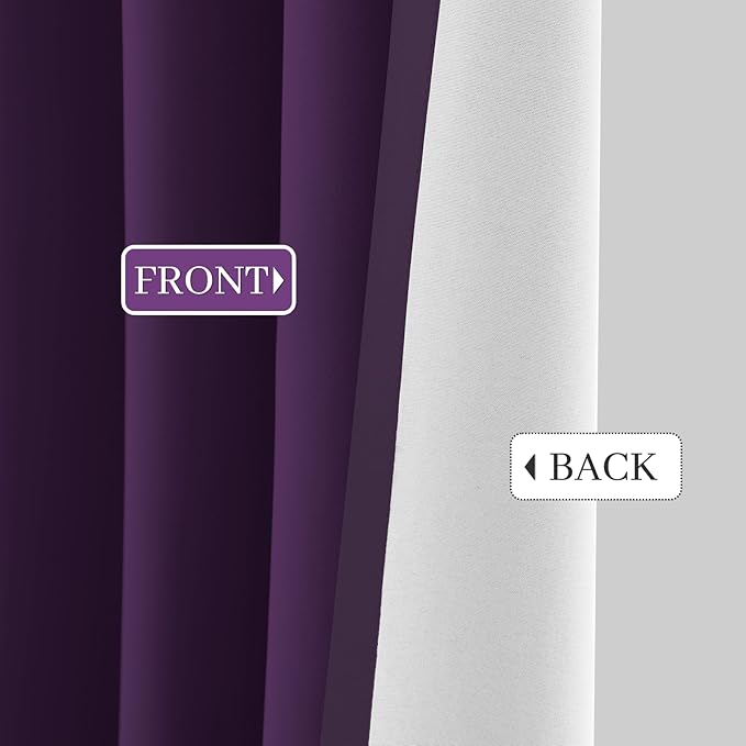 Yakamok Room Darkening 100% Blackout Curtains Grommet Window Treatments with 2 Thick Layers-Purple Thermal Insulated Drapes Set of 2 Panels for Bedroom Living Room 52 Inches by 96 Inches Length