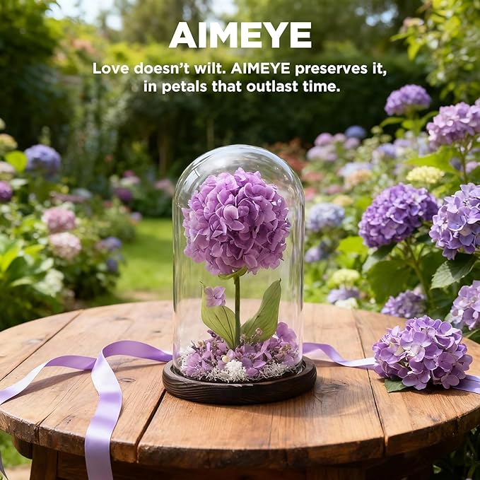 Forever Hydrangeas in Glass Dome,Forever Preserved Flowers Gifts Mothers Day Birthday for Grandma Women Mom Wife,Fresh Flowers for Delivery/Purple Hydrangea
