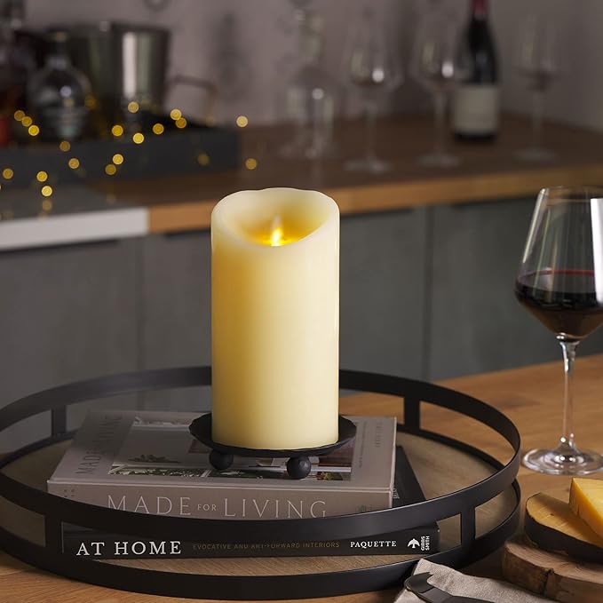 Luminara Scalloped Edge Flameless LED Candle - Ivory 4" x 7" - Real Wax Pillar Battery Operated Moving Flame w/Timer Unscented 1000Hr Runtime