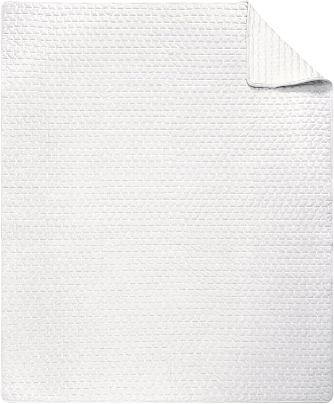 Levtex Home - Velvet Stitch Throw - Quilted Throw (50x60in.) - Velvet - Off-White, White - Reversible - Polyester