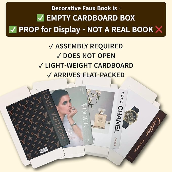 PROBENEX Luxe Large | 4 PCS Faux Decorative Book Boxes | Not Real Books, Cardboard Foldable Display Props | Home Decor for Coffee Table, Bookshelf, Living Room, Office