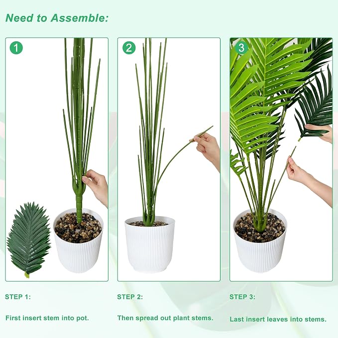 SAJANDAS Set of 2 Artificial Areca Palm Plants in Pots, 50 Inch Fake Tropical Palm Trees with Greenery Leaves and Stems, Faux Dypsis Lutescens Floor Plants for Garden, Store, Office, Home Decoration