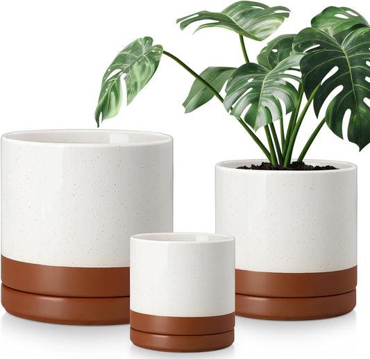 vancasso Ceramic Pots for Plants, Plant Pots for Indoor Plants, 6.25+8.25+10.25 Inch Ceramic Planters, Flower Pots with Drainage Holes, Planters Pot for Indoor House Plant, Set of 3, Khaki