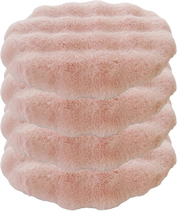 Lifup 4 Pack Round Chair Pads Memory Foam Seat Cushion Soft Cozy Plush Non Slip Thick Pad with Ties and Removable Cover for Dining Room, Office Pink 16 x 16 Inch