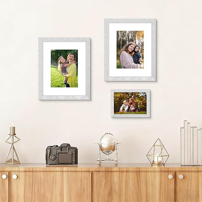Picrit 8x10 Picture Frame Set of 12, Display 5x7 with Mat or 8x10 without Mat, Photo Frames for Wall Mounting or Table Top Display, Silver