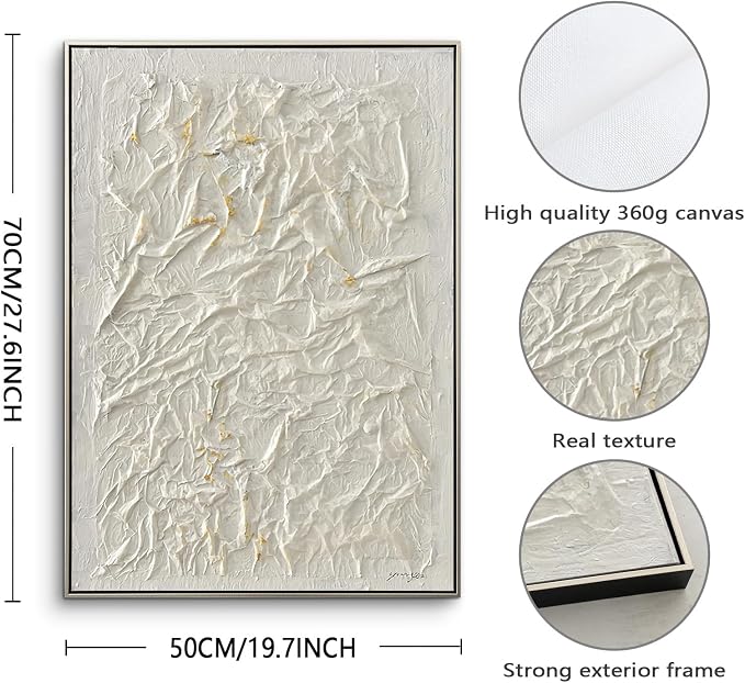 Pinetree Art Abstract Paintings Neutral Wall Art for Living Room, Framed Large Wall Decor 3D Textured Hand Painted Artwork for Home Office Decor, 19.8x27.8 Inches, Set of 3