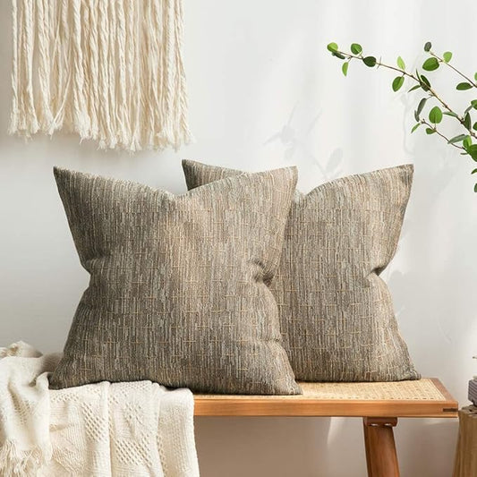 MIULEE Pack of 2 Decorative Burlap Linen Euro Throw Pillow Covers for Sofa Couch Bed 24x24 Inch Modern Farmhouse Pillowcases Rustic Woven Textured Cushion Cover Light Brown