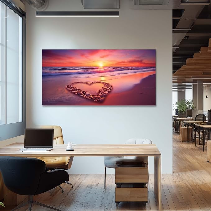 Ggaafet Romantic Love Beach Wall Art for Bedroom Canvas Painting Prints Romance Sunset Red Sandbeach Art Deco Modern Artwork Office Family Room Decor