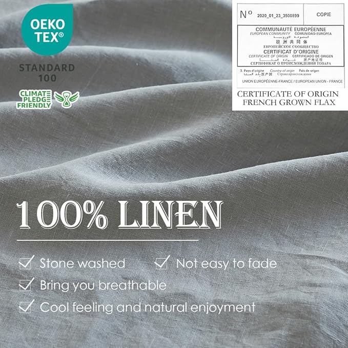 Simple&Opulence 100% Linen Duvet Cover Set 3pcs Basic Style Natural French Washed Flax Solid Color Soft Breathable Farmhouse Bedding with Button Closure - Ultimate Grey, King