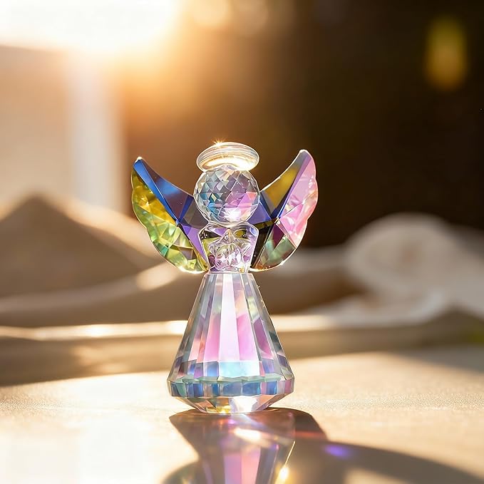 HDCRYSTALGIFTS Colorful Crystal Guardian Angel Figurine Gifts for Women 3.4'' Glass Angel Statues for Valentine's Day Wedding Home Table Decoration Collectible