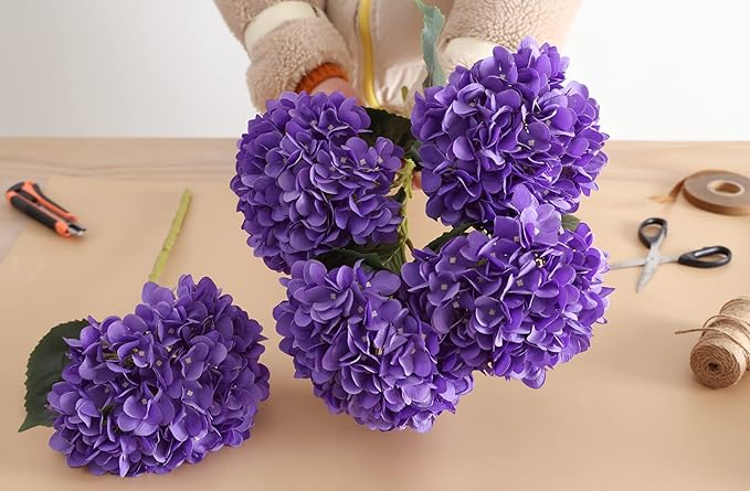 PARTY JOY 5PCS 15.4In Artificial Hydrangea Silk Flowers Bouquet Faux Hydrangea Stems for Wedding Centerpieces Home Decor