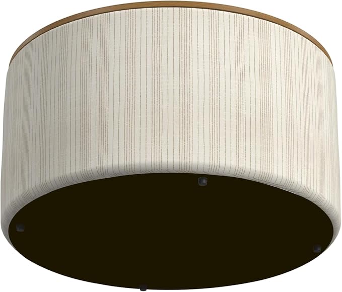 HomePop Modern Fabric Storage Ottoman with Wood Top -Marigold Pinstripe Cream Fabric