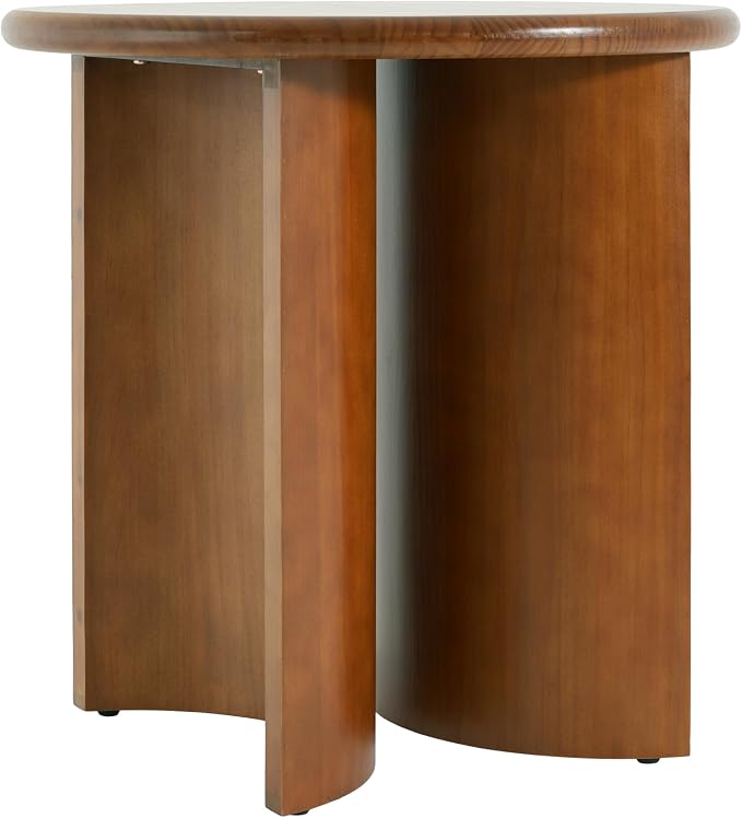 Christopher Knight Home Vines Modern Round Side Table, Living Room Sofa End Table, Small Coffee Table with Fan-Shaped Legs, Walnut