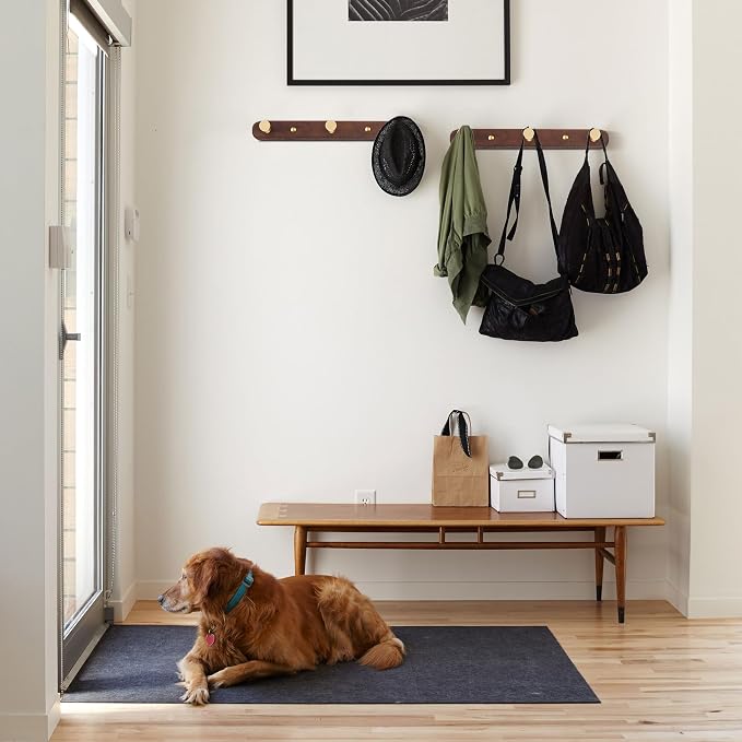 Wall Mounted Coat Rack, Entryway Hanging Coat Rack, Metal Wood Coat Rail with 3 Rustic Hooks Rail for Coat, Scarf, Bag, Towel, Key, Cap, Hat,Walnut Gold Matt