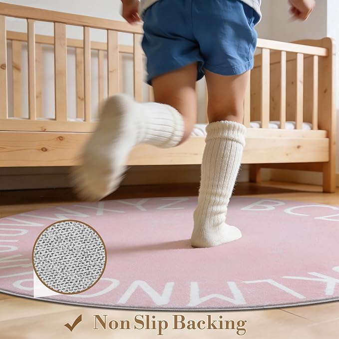 Topotdor Oval Kids Play Rug Alphabet Nursery Area Rug Extra Large Soft Crawling Play Mat for Children Toddlers Bedroom (47x70 inch, Pink)