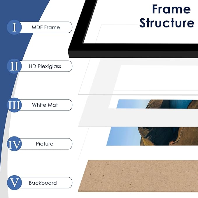 PEALSN 10x13 Picture Frames Set of 6, Display Pictures 9x12 with Mat or 10x13 without Mat for Wall Mounting or Table Top, Photo Frames Collage for Wall Decor, Black.