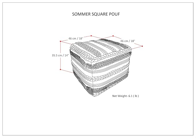 SIMPLIHOME Sommer Boho Square Pouf in Natural/Taupe Grey Handloom Woven Pattern for the Living Room, Bedroom and Kids Room