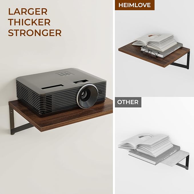 Heimlove 24" W x 12" D Wall Shelves for Books, 12 Inch Deep Floating Shelves Set of 3, Wide Floating Bookshelf with Metal Bracket for Living Room, Kitchen, Office, Bedroom and Decor Storage - Walnut