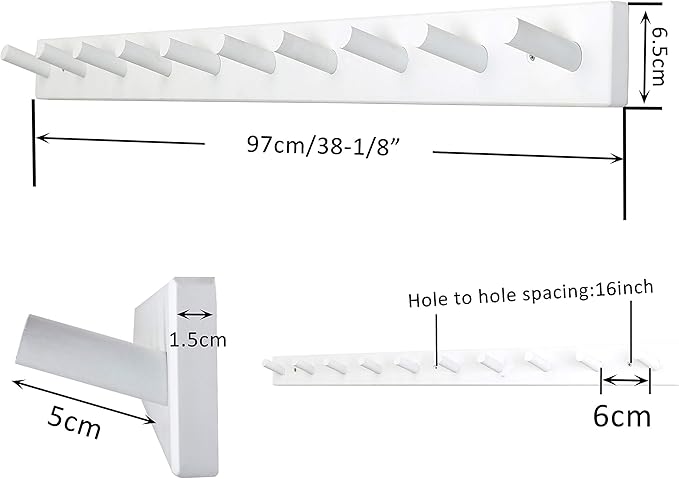 WEBI Coat Rack Wall Mounted,10 Hooks,38" Long Coat Hanger Wall Mount,Peg Rail Hat Hooks for Hanging Caps,Jacket,Clothes,Coats,White