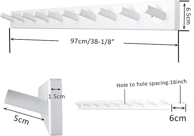 WEBI Coat Rack Wall Mounted,10 Hooks,38" Long Coat Hanger Wall Mount,Peg Rail Hat Hooks for Hanging Caps,Jacket,Clothes,Coats,White,2 Packs