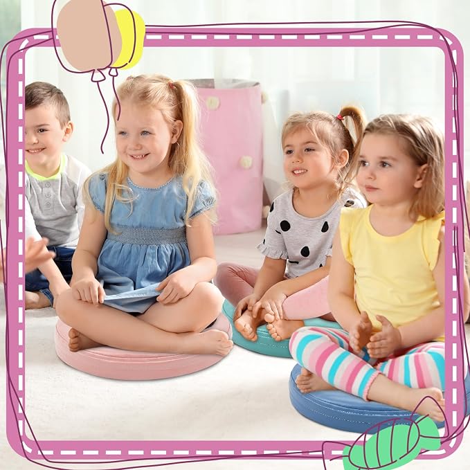 Juexica 4 Pcs Extra Thick Flexible Seating Floor Cushions Assorted Colored Pillow Floor Cushions for Classroom Soft Flexible Seating for Learning Sitting Office School Chair (Mixed Colors,Round)