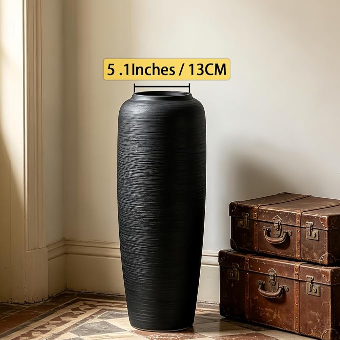 Large Rustic Ceramic Black Vase,19.7 Inch Tall Pottery Farmhouse Decor Floor Vase Vintage Flower Vases for Home Living Room Entryway Table Centerpiece Decor,Terracotta Vases,Wedding Gift