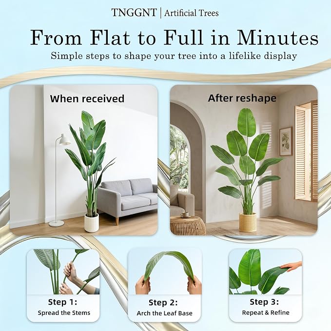 Artificial Bird of Paradise Plant: 6FT Faux Traveler's Palm Fake Banana Tree Elephant Ear Leaf Tall Silk Floor Plant in White Pot for Home Decor Indoor Office Entryway Balcony Patio Cafe Hotel