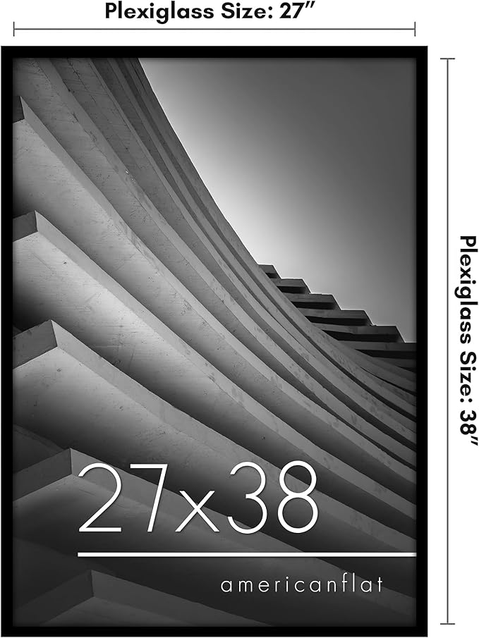 Americanflat 27x38 Poster Frame with Polished Plexiglass - Streamline Collection - Thin Border Picture Frame for Wall Display - Hanging Hardware Included - Black