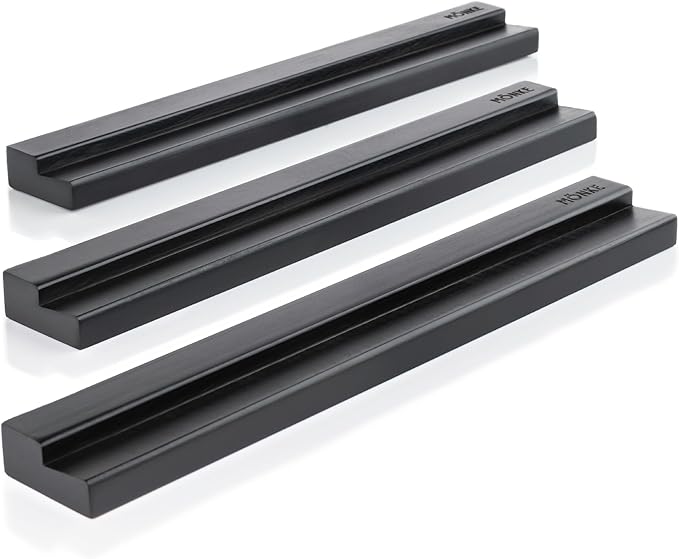 Vinyl Record Wall Mount - 3 Elegant Display Ledges Made from Solid Wood - These Vinyl Record Shelf Will Hold Records of Any Size (Black)