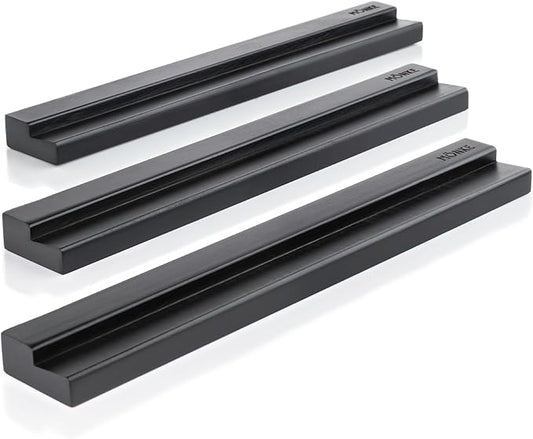 Vinyl Record Wall Mount - 3 Elegant Display Ledges Made from Solid Wood - These Vinyl Record Shelf Will Hold Records of Any Size (Black)