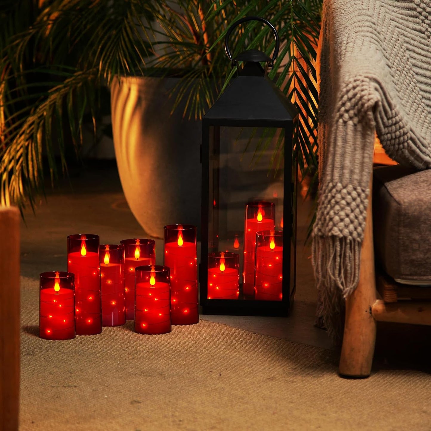 Homemory 9 Pcs Flameless Candles with Embedded Star String Fairy Lights, Battery Operated Candles, LED Candle, Fake Candles with Remote Control and Timer (Red)