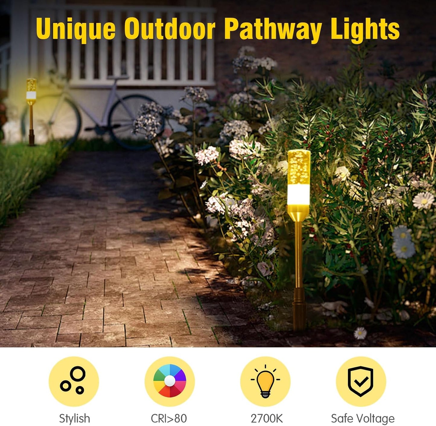 LED Pathway Lights, 4.8W 12V AC/DC Low Voltage Path Lights, 570 Lumen 6 Pack Extendable Outdoor Landscape Lighting IP65 Waterproof Garden Lights for Yard Walkway Driveway, 2700K