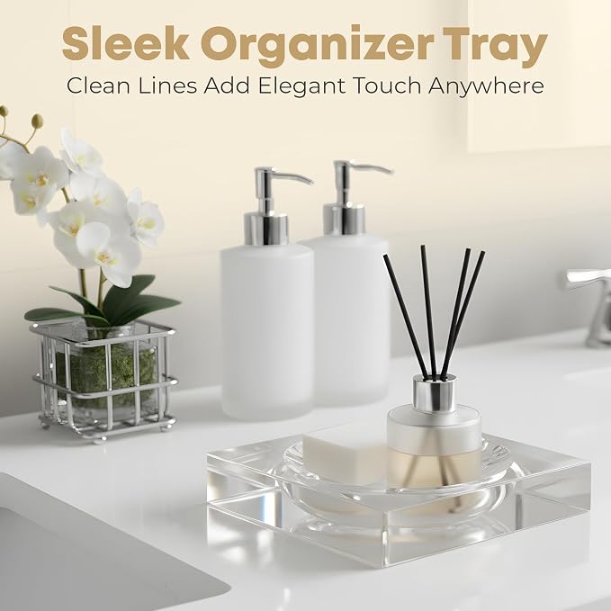 Clear Acrylic Catchall Tray - Decorative Jewelry Dish & Vanity Organizer for Keys, Rings, Earrings | Modern Minimalist Home Decor for Dresser, Nightstand, Entryway