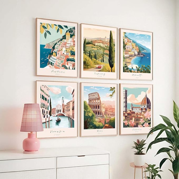 Tocliky Italian Italy Wall Art Decor Amalfi Coast Travel Poster Italy City Canvas Wall Art Vintage Landscape Beach Painting Artwork Modern for Bedroom Living Room 12x16 Prints Unframed Set of 6