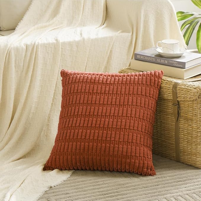 Fancy Homi 4 Packs Decorative Throw Pillow Covers for Living Room Couch Bed, Modern Farmhouse Boho Home Décor Accent Cushion Case, 24" x 24" (Pack of 4), Burnt Orange